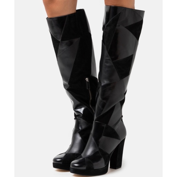 Worn once! Michael Kors Hanya tall leather dress boots (black, leather & suede)